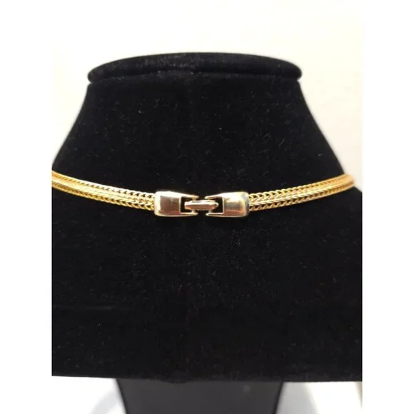 Vtg Gold-Tone Hollywood Regency Statement Necklace w/ Garnet Colored Gemstones - Picture 4 of 5